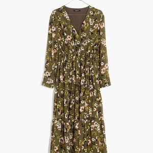 Madewell Green Cinch-Waist Tiered Midi Dress